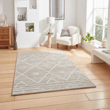 Geneva 62788 Modern Geometric Diamond Textured Soft-Touch High-Density Silver/Beige Rug-Think Rugs-Rug Love - The Most Loved Rug Store